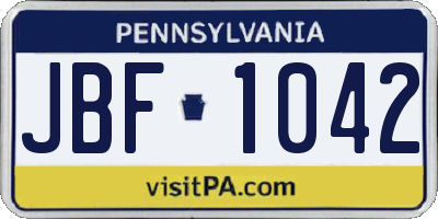 PA license plate JBF1042