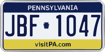 PA license plate JBF1047