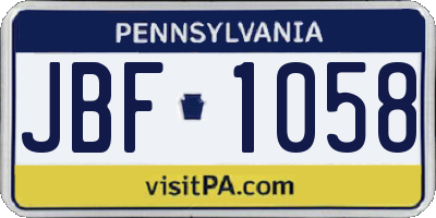 PA license plate JBF1058