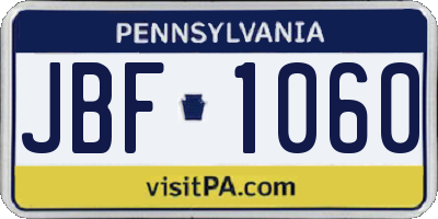 PA license plate JBF1060