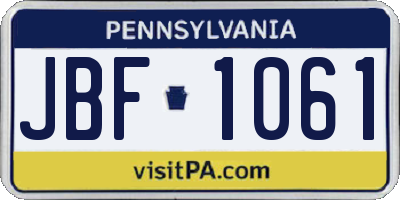 PA license plate JBF1061