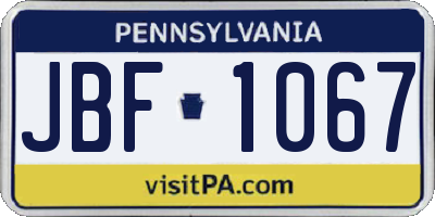 PA license plate JBF1067