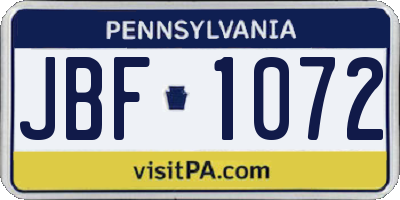 PA license plate JBF1072