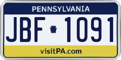 PA license plate JBF1091