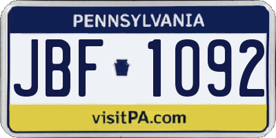 PA license plate JBF1092