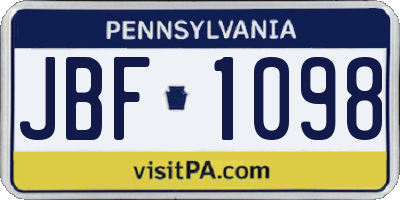 PA license plate JBF1098