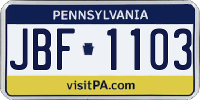 PA license plate JBF1103