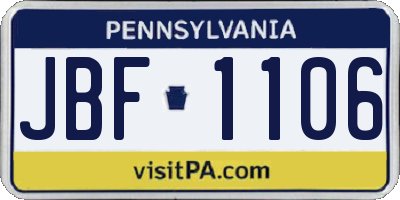 PA license plate JBF1106