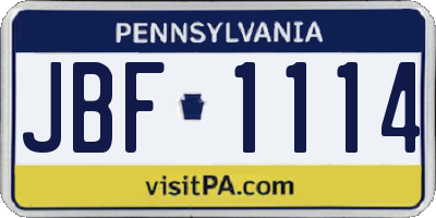 PA license plate JBF1114