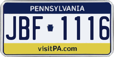 PA license plate JBF1116