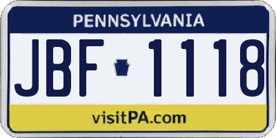 PA license plate JBF1118