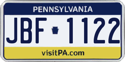 PA license plate JBF1122