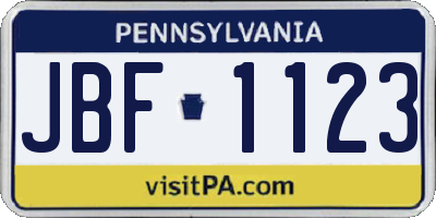 PA license plate JBF1123