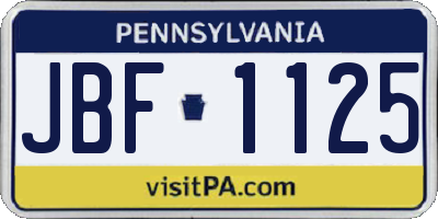 PA license plate JBF1125