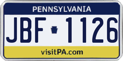 PA license plate JBF1126