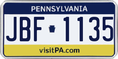 PA license plate JBF1135