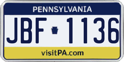 PA license plate JBF1136