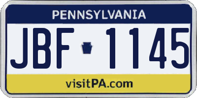 PA license plate JBF1145