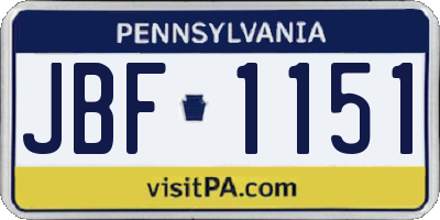 PA license plate JBF1151