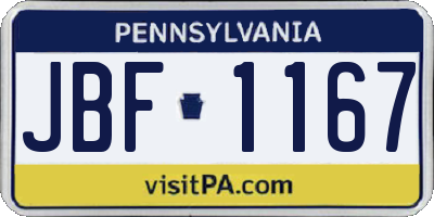 PA license plate JBF1167