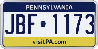 PA license plate JBF1173