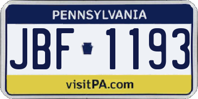 PA license plate JBF1193