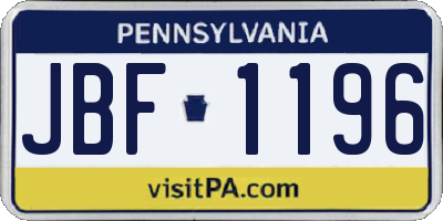 PA license plate JBF1196