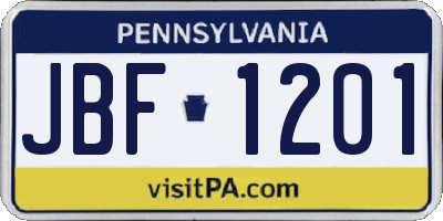 PA license plate JBF1201