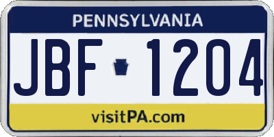 PA license plate JBF1204