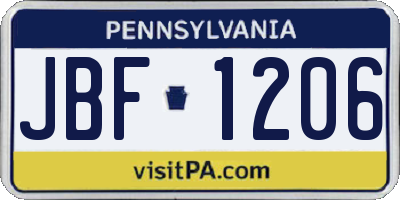 PA license plate JBF1206