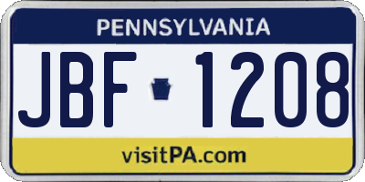 PA license plate JBF1208