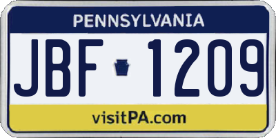 PA license plate JBF1209