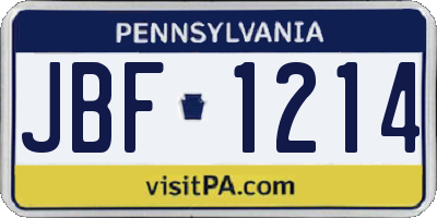 PA license plate JBF1214