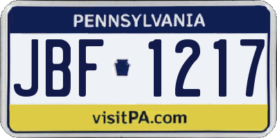 PA license plate JBF1217