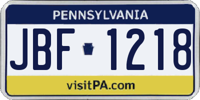 PA license plate JBF1218