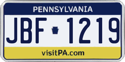 PA license plate JBF1219