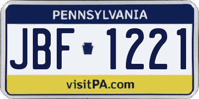 PA license plate JBF1221