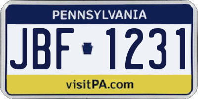 PA license plate JBF1231