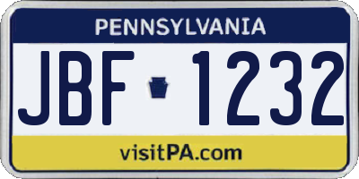 PA license plate JBF1232