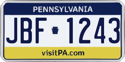 PA license plate JBF1243