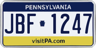 PA license plate JBF1247