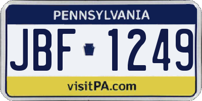 PA license plate JBF1249