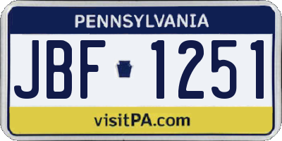 PA license plate JBF1251