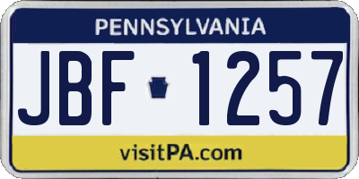 PA license plate JBF1257