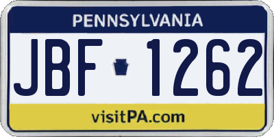 PA license plate JBF1262