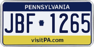 PA license plate JBF1265