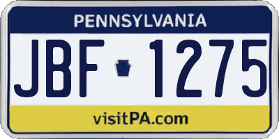 PA license plate JBF1275