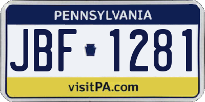 PA license plate JBF1281