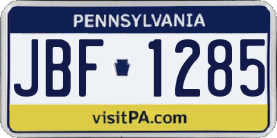 PA license plate JBF1285