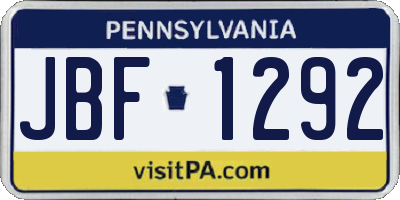 PA license plate JBF1292